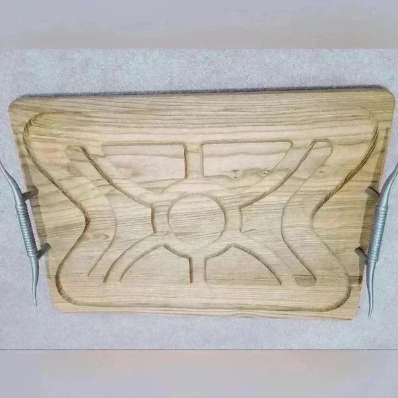 vintage wood serving tray metal longhorn handles very solid excellent condition - Picture 8 of 9